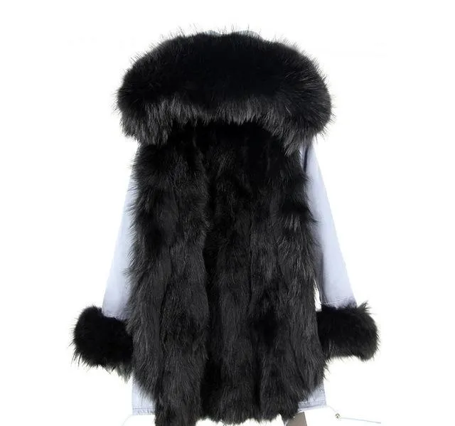Genuine Raccoon Fur Collar Fox Fur Liner Jacket
