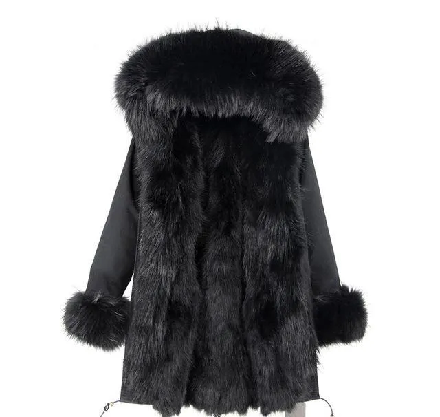 Genuine Raccoon Fur Collar Fox Fur Liner Jacket