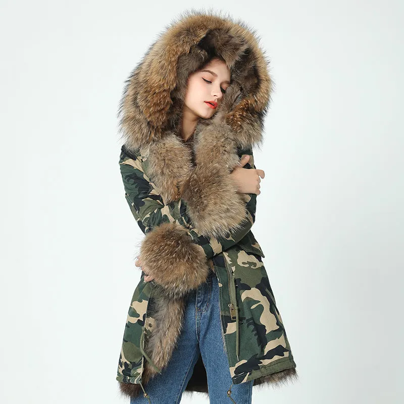 Genuine Raccoon Fur Collar Fox Fur Liner Jacket