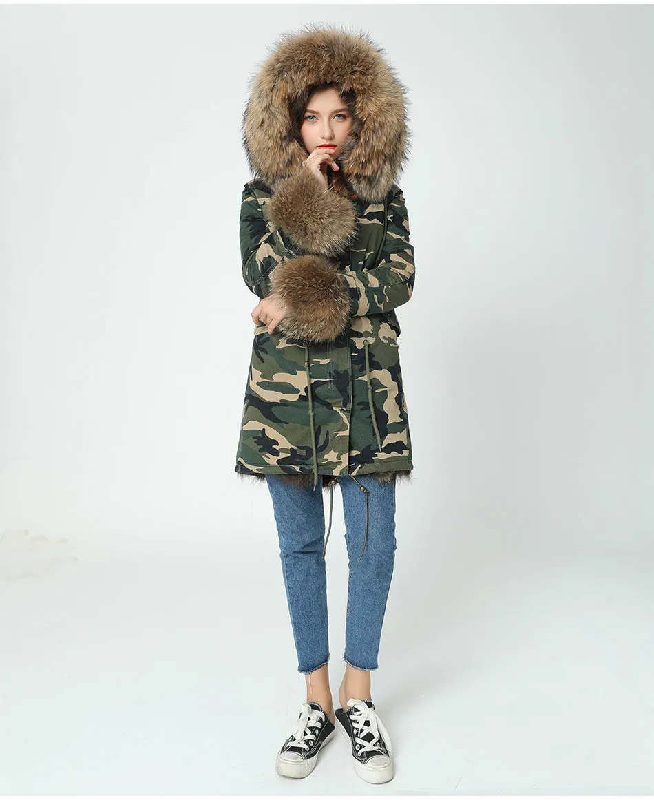 Genuine Raccoon Fur Collar Fox Fur Liner Jacket