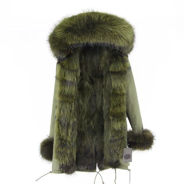 Genuine Raccoon Fur Collar Fox Fur Liner Jacket