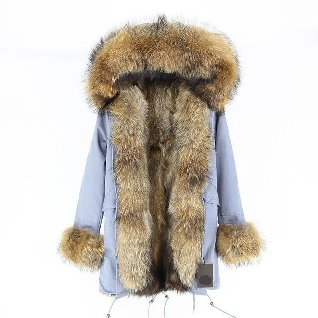 Genuine Raccoon Fur Collar Fox Fur Liner Jacket