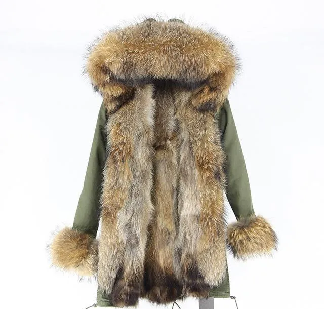 Genuine Raccoon Fur Collar Fox Fur Liner Jacket