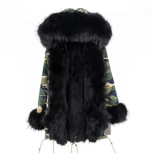 Genuine Raccoon Fur Collar Fox Fur Liner Jacket