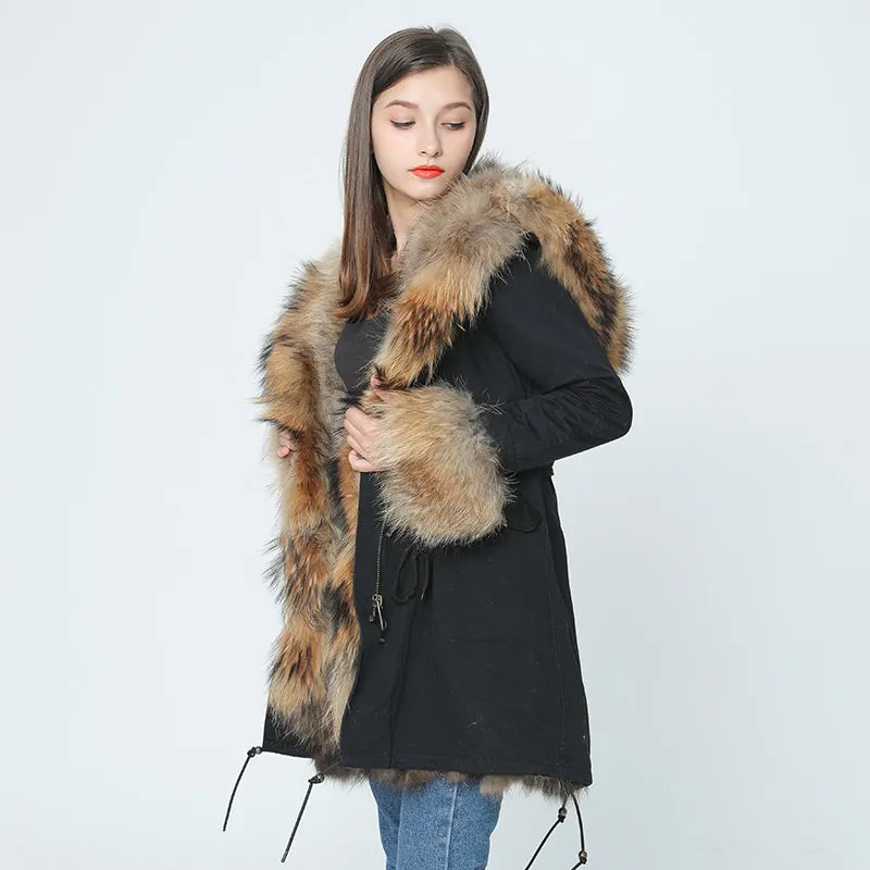 Genuine Raccoon Fur Collar Fox Fur Liner Jacket