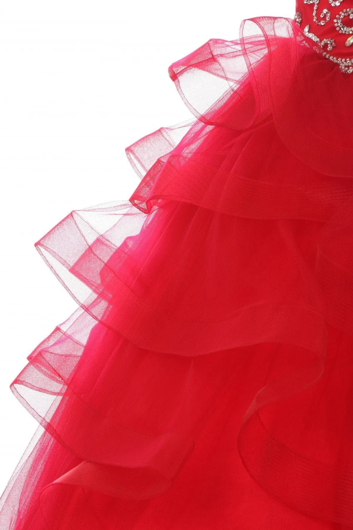 Girls Beaded Illusion Sleeveless Ball Gown with Layered Skirt 8003