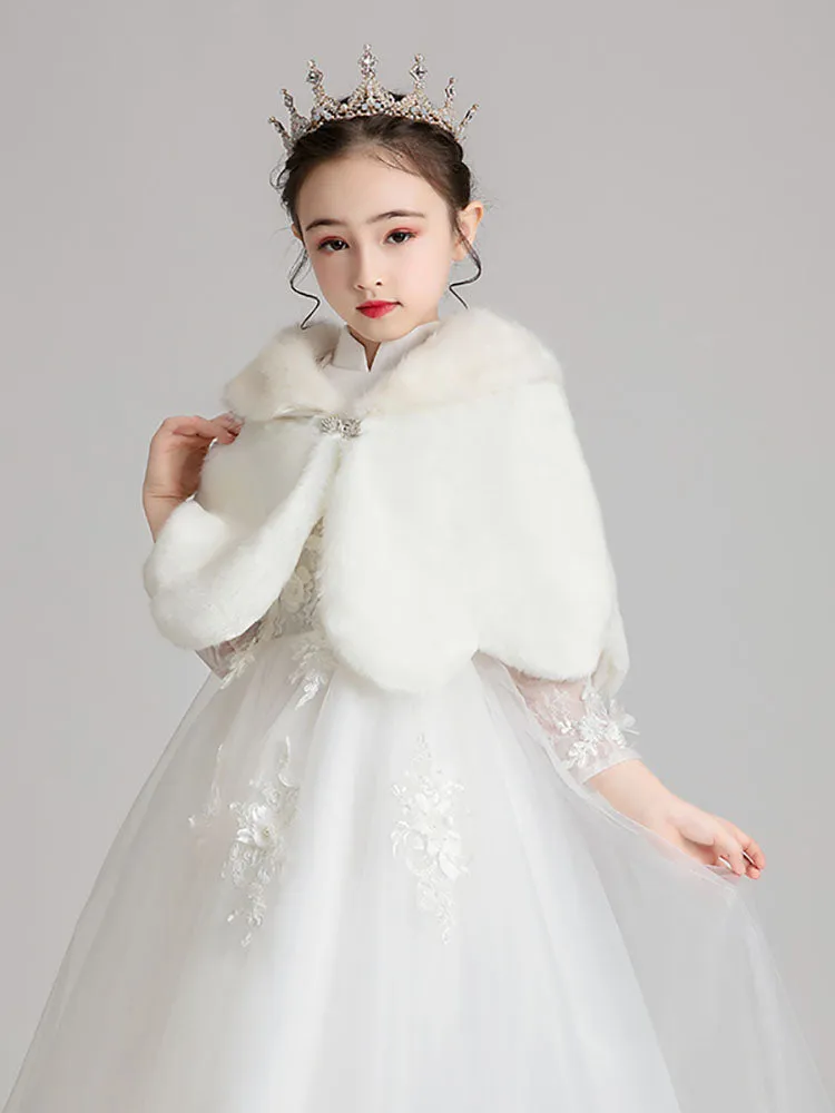 Girls' Cape Small Waistcoat Plush Surcoat Fur Collar Shawl Accessories