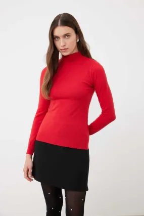 Half Turtleneck Long Sleeve Sweater Red
