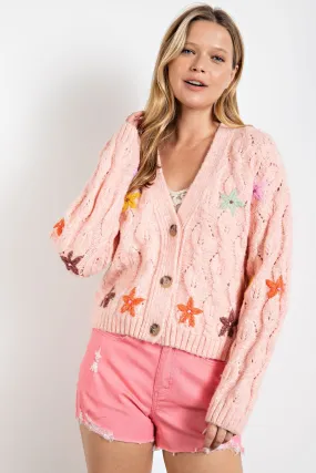 Hand Embroidered Crop Sweater Cardigan
