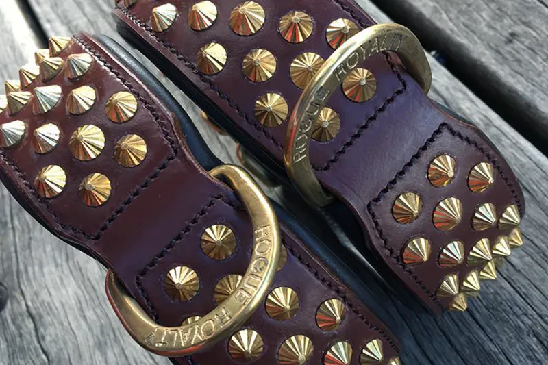 Hand Made Leather Dog Collar - Ruthless Brown & Brass (Wide Fit)