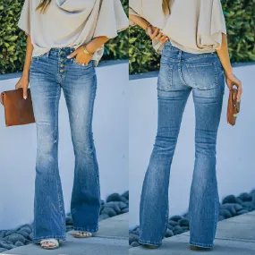 High Waist Multi-button Ol Commuting Trousers Stretch Flared Women's Jeans