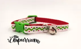 Holiday Cat Collar - Christmas Wave - Green/Red/Green