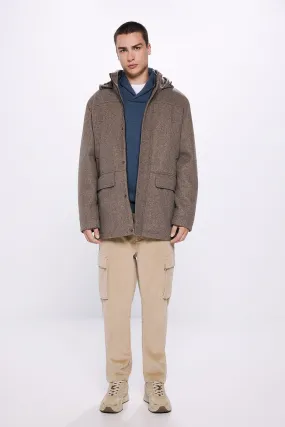 Hooded Faux Wool Parka - Sand