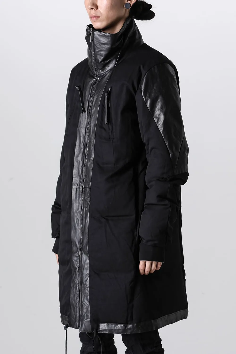 Horse Leather x Rayon Twill White Goose Down Coat  Black