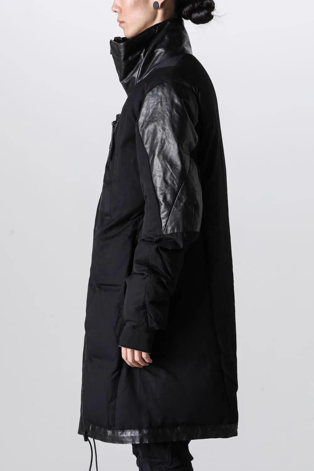 Horse Leather x Rayon Twill White Goose Down Coat  Black