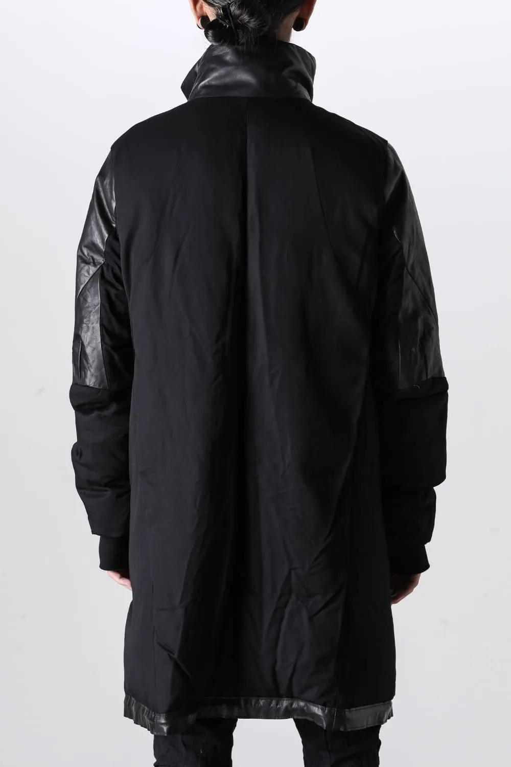 Horse Leather x Rayon Twill White Goose Down Coat  Black