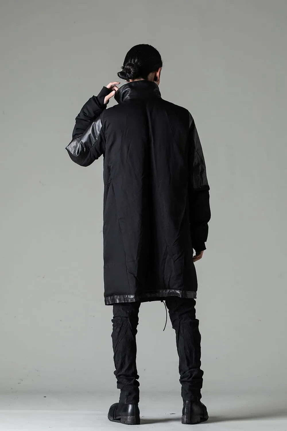 Horse Leather x Rayon Twill White Goose Down Coat  Black