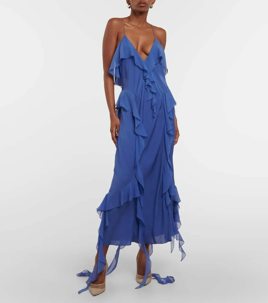 Khaite Pim ruffled silk georgette slip dress