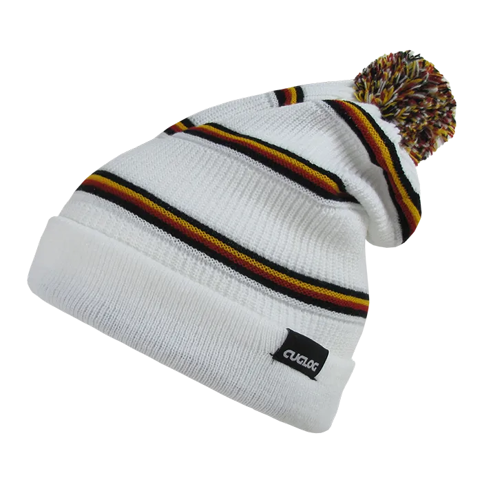 Kinabalu Slouch Striped Beanie, Pom Knit Cap - Cuglog K020