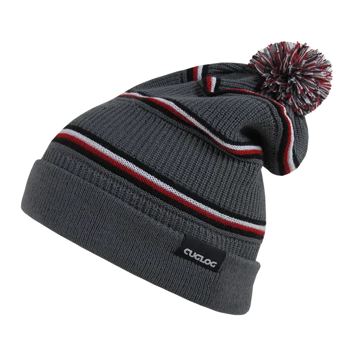 Kinabalu Slouch Striped Beanie, Pom Knit Cap - Cuglog K020