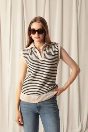 KKT Knitwear Fabric Striped Crop Women's Stone Sweater - Chatham
