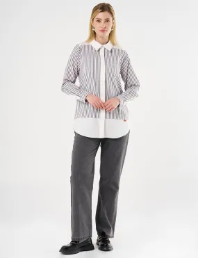 Line Patterned Tunic with Shirt Detail Black