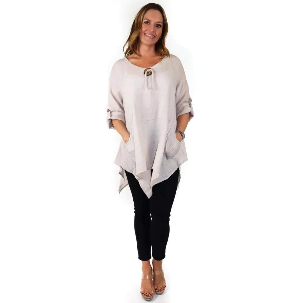 Linen & Gauze Relaxed Fit Linen Beige Tunic (Women's)