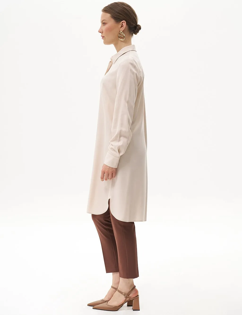 Long Basic Tunic with Hidden Placket Stone