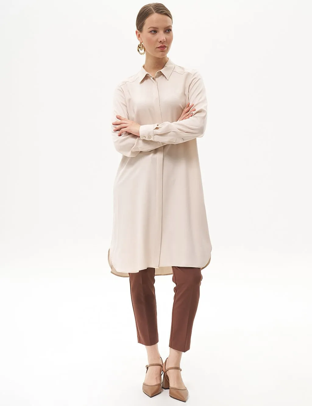 Long Basic Tunic with Hidden Placket Stone