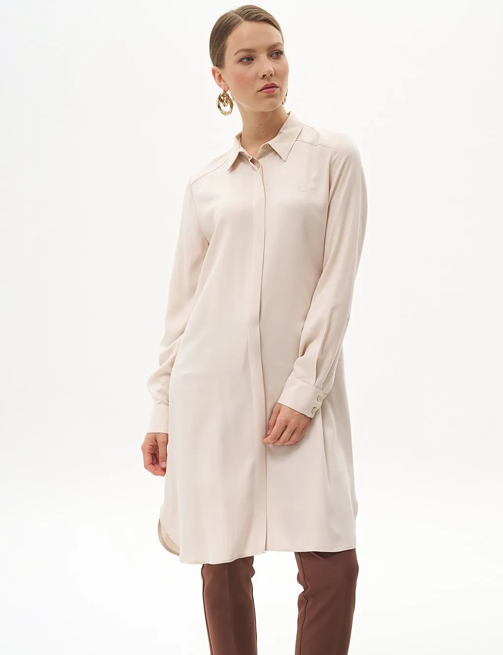 Long Basic Tunic with Hidden Placket Stone