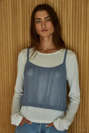 LONG SLEEVE TEE WITH STRAPPY SWEATER PULLOVER--BLUE
