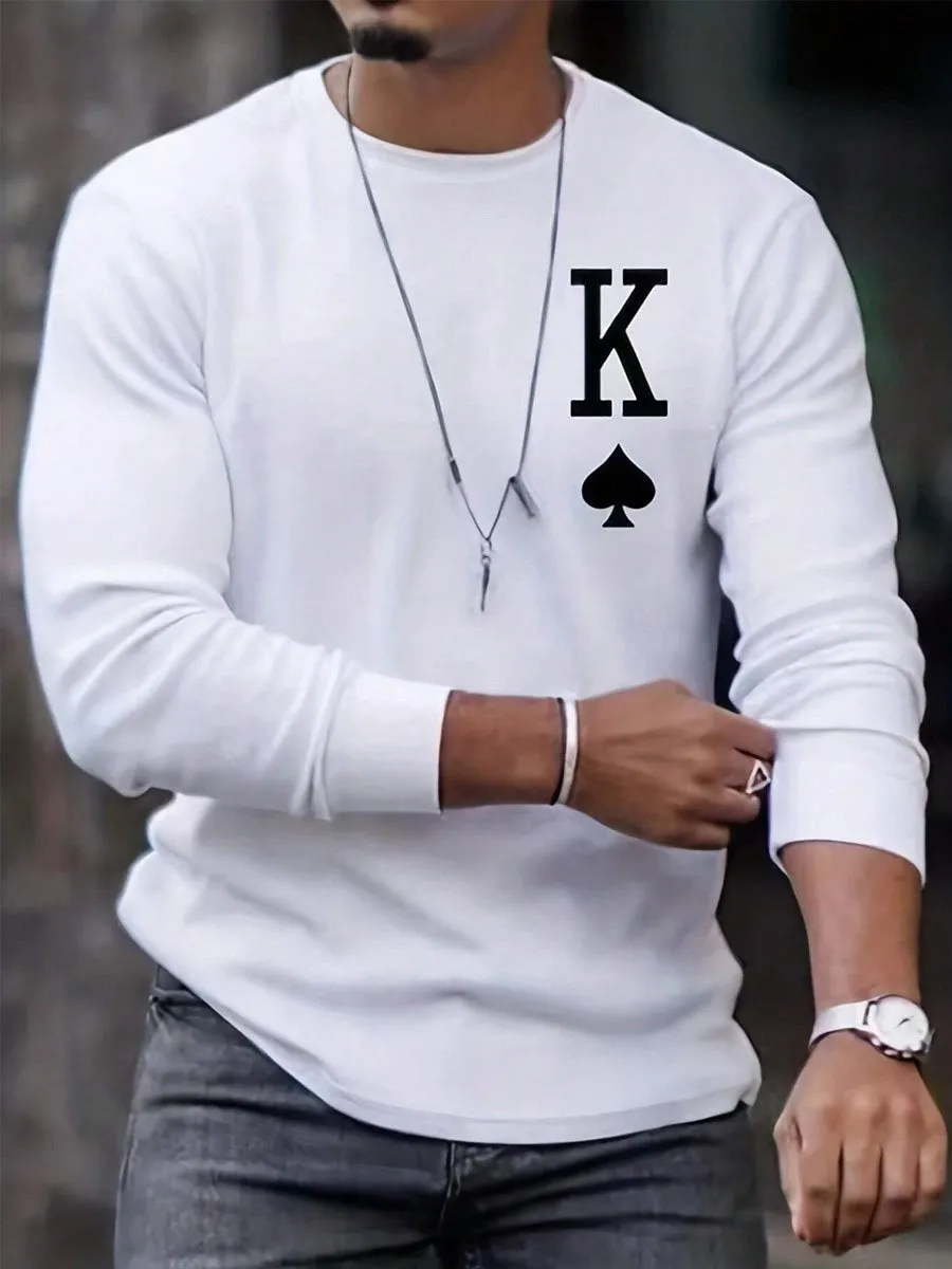 Men's Round Neck Letter Print Casual Long Sleeve T-Shirt