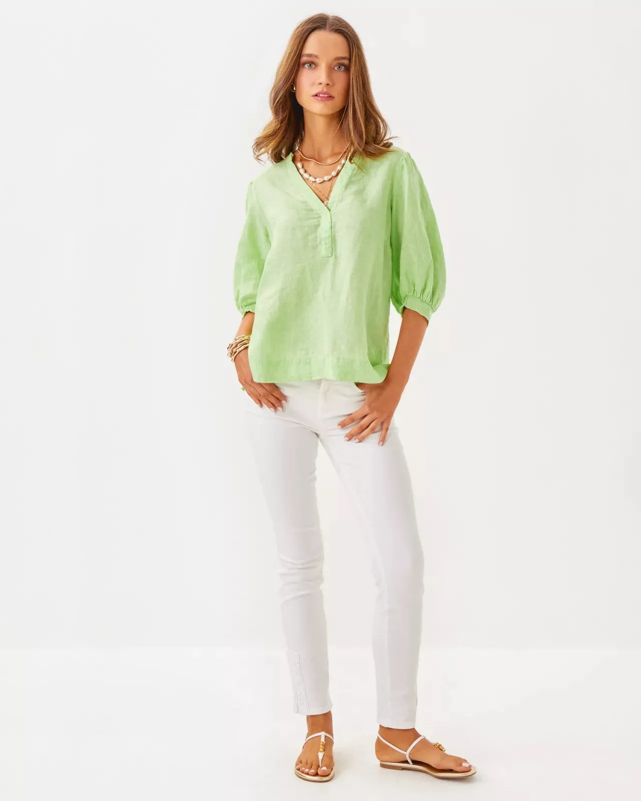 MIALEIGH ELBOW SLEEVE LIN JADE LIME X RESORT WHITE