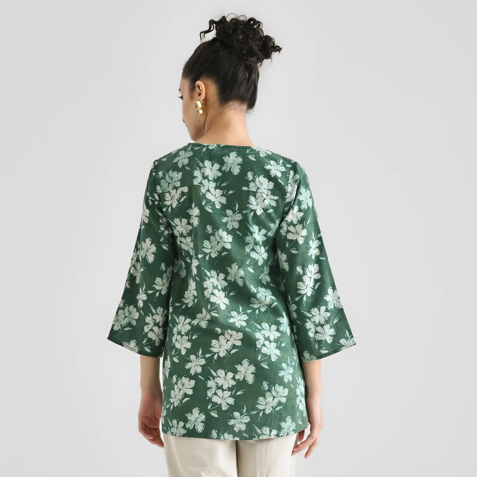 Moss Green Cotton Contemporary Dabu Printed Tunic