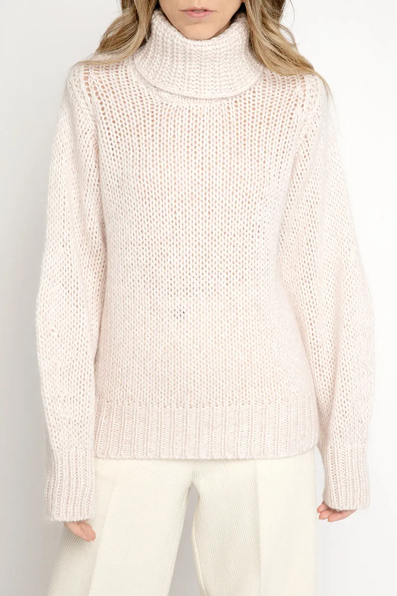 Mouliné Mohair Turtleneck Sweater in Borotalco
