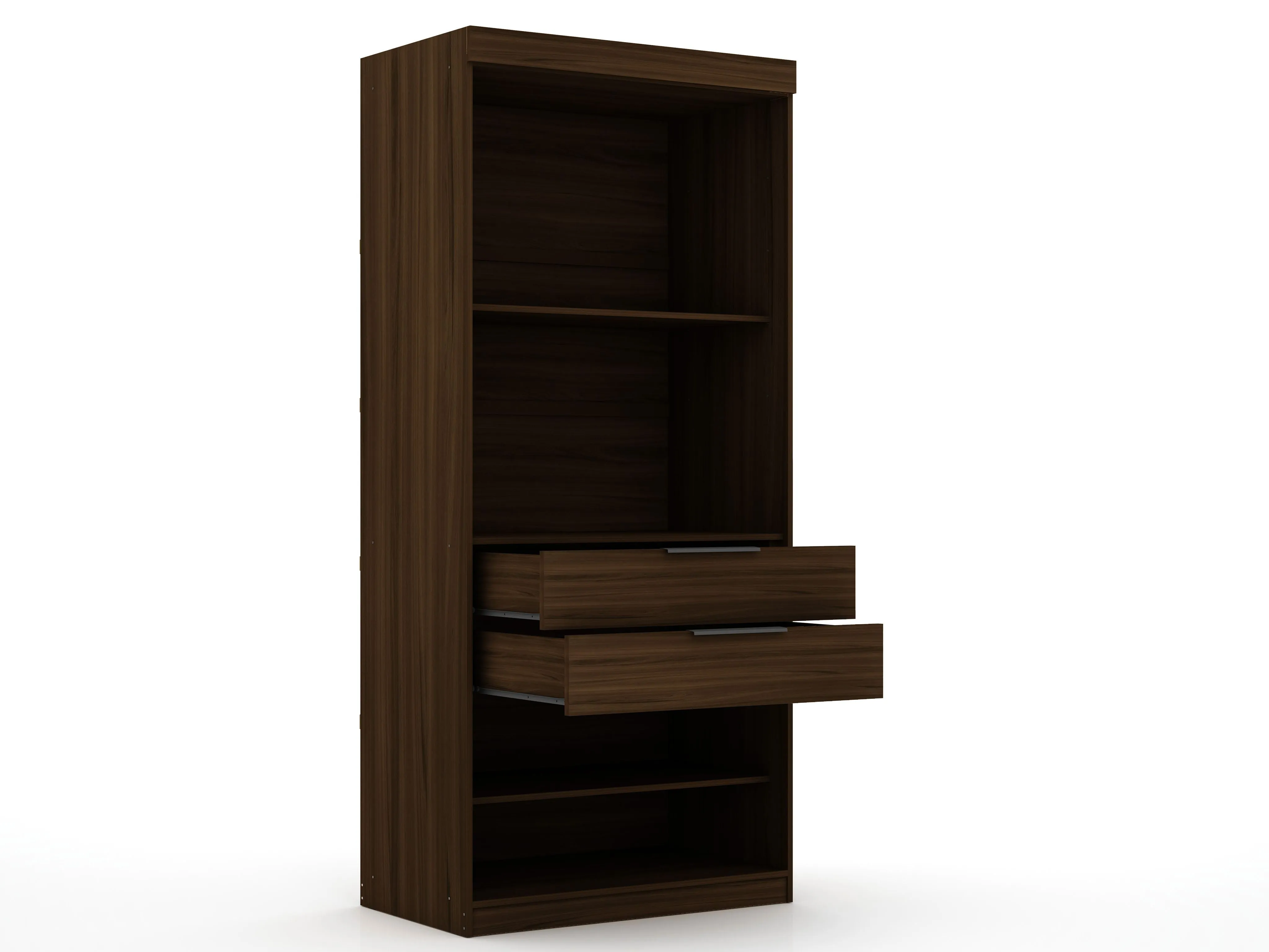Mulberry Open 3 Sectional Modern Wardrobe Corner Closet with 4 Drawers - Set of 3 in Brown
