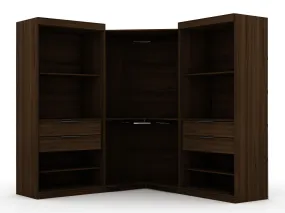 Mulberry Open 3 Sectional Modern Wardrobe Corner Closet with 4 Drawers - Set of 3 in Brown
