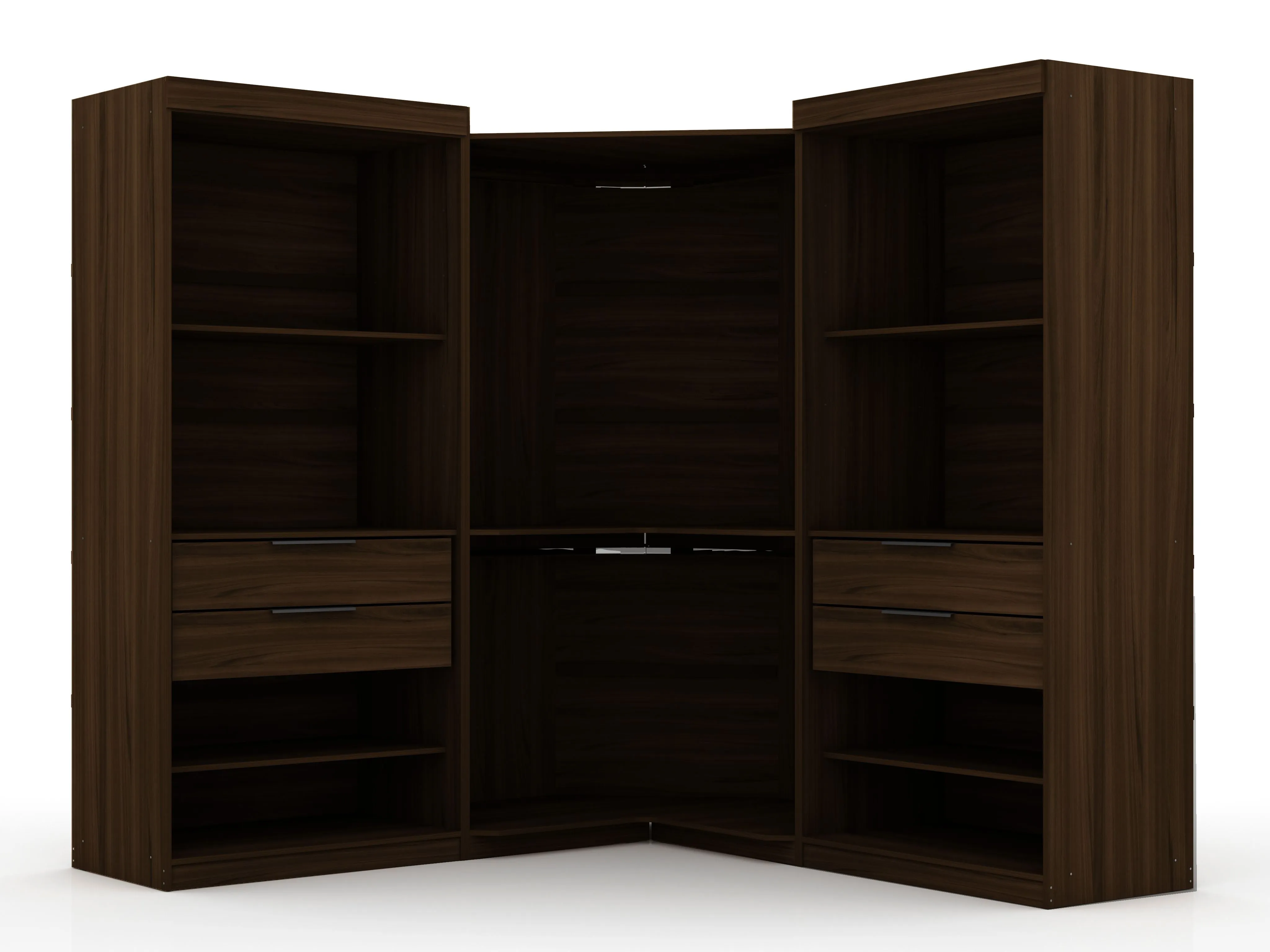Mulberry Open 3 Sectional Modern Wardrobe Corner Closet with 4 Drawers - Set of 3 in Brown