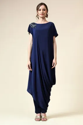 Navy Crystal Embellished Draped Co-Ord Set