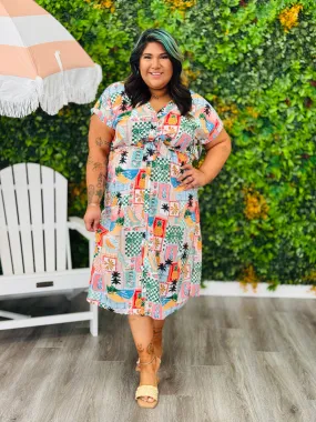 Off White Multi Printed Button Down Midi Dress (Reg. and Plus)