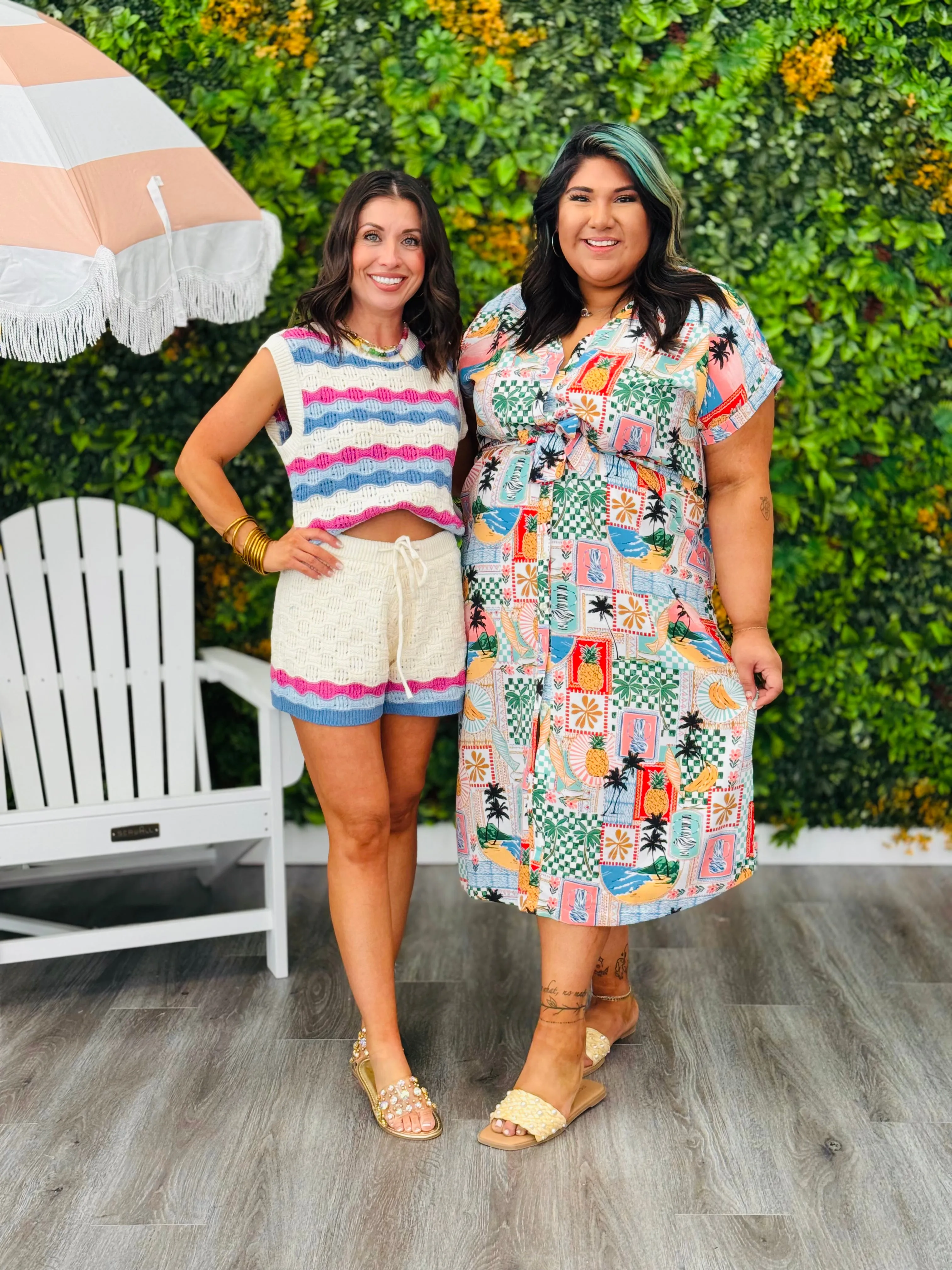 Off White Multi Printed Button Down Midi Dress (Reg. and Plus)