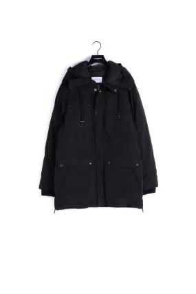 Parka polyester noire multipoches zippée