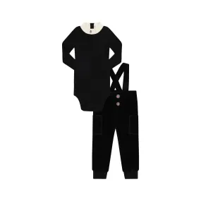 Parni Black Baby Velour Overalls   Logo Turtleneck