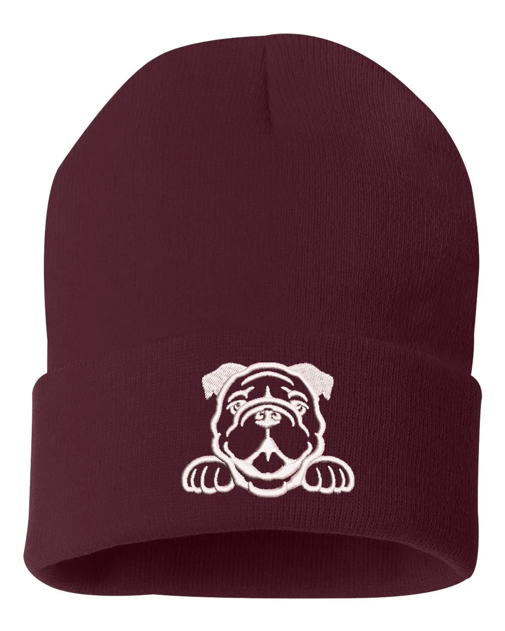 Peeking Bulldog Embroidered Cuffed Beanie Hat