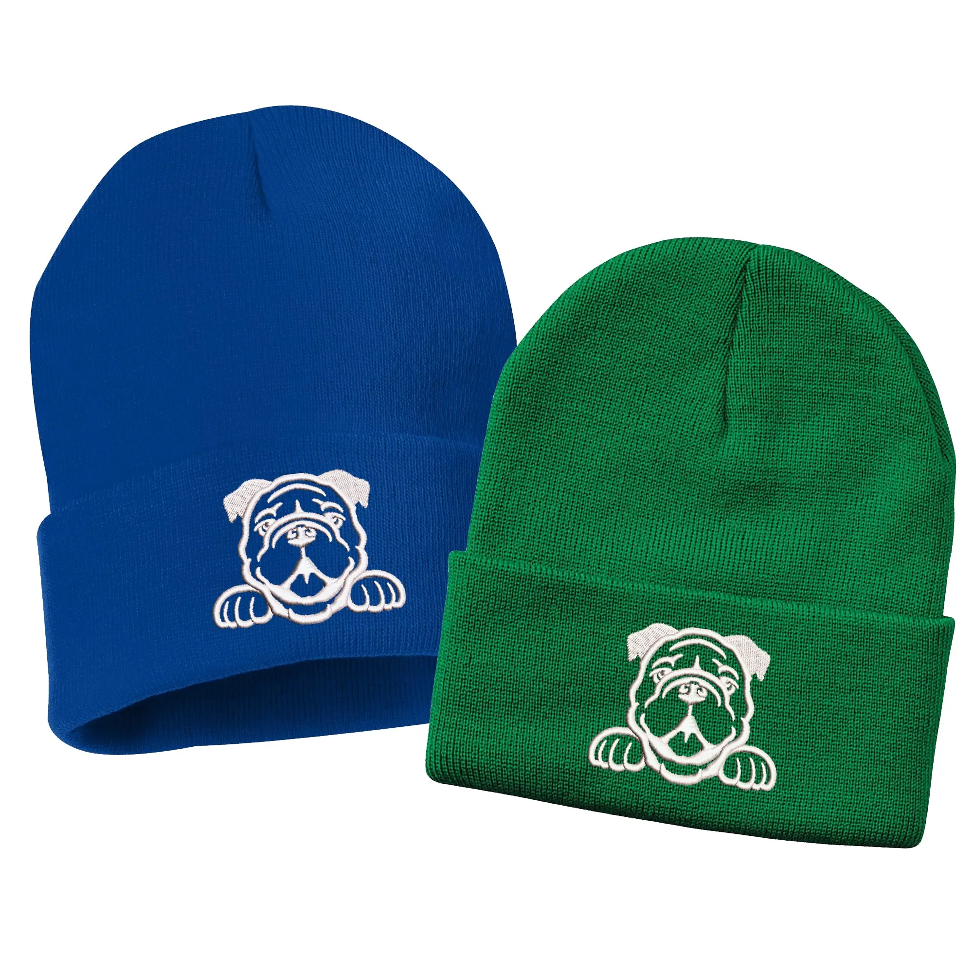 Peeking Bulldog Embroidered Cuffed Beanie Hat