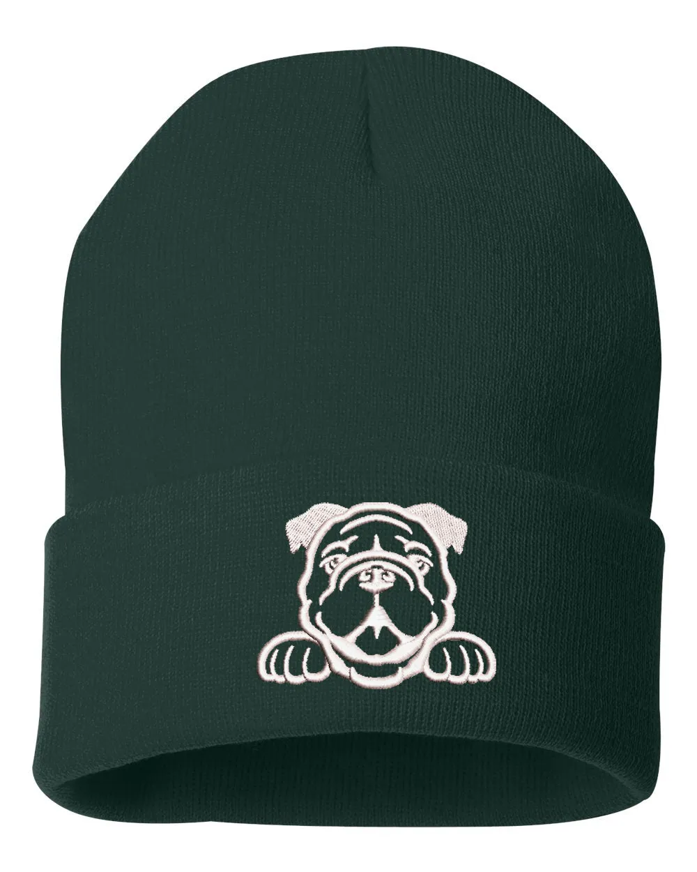 Peeking Bulldog Embroidered Cuffed Beanie Hat