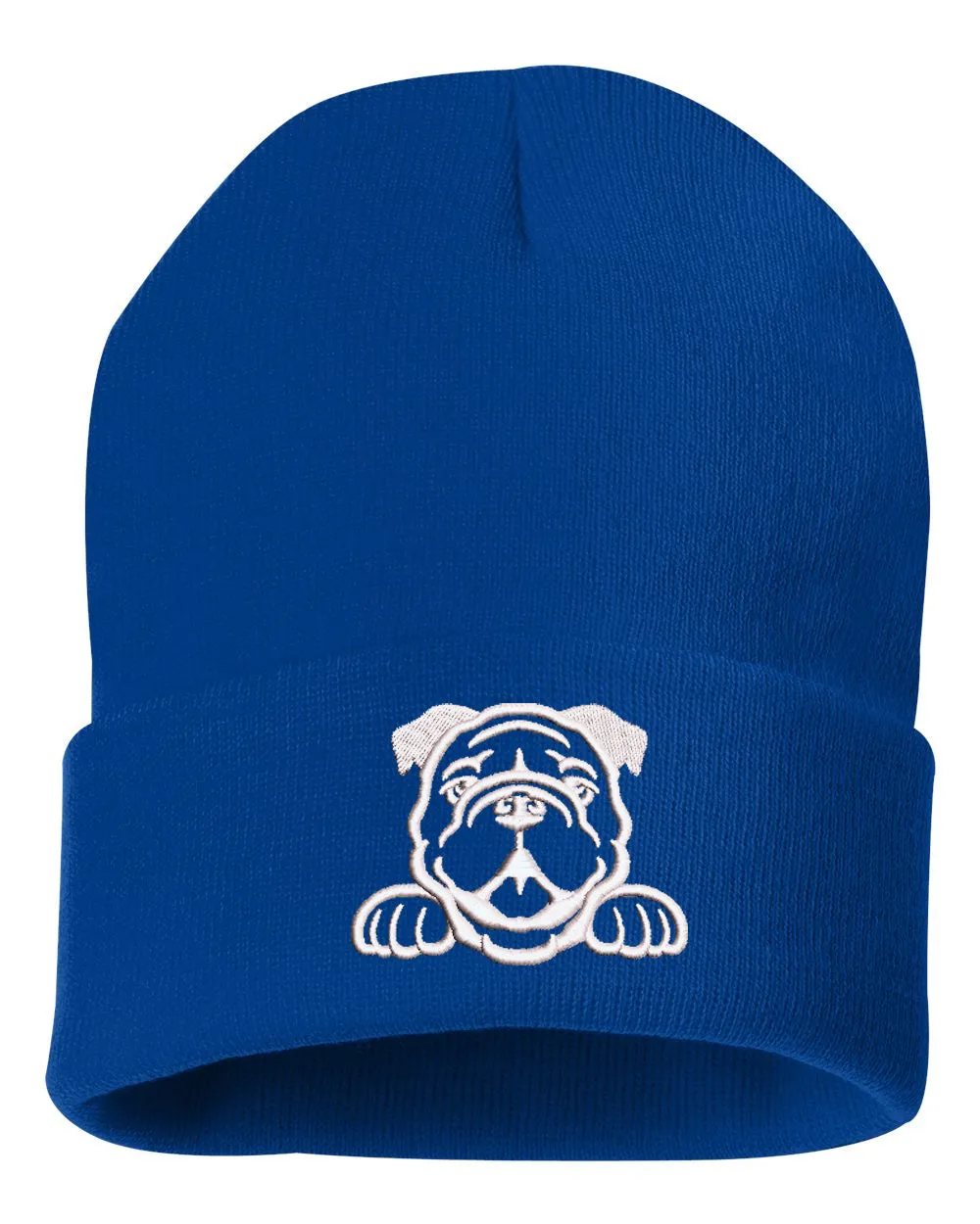 Peeking Bulldog Embroidered Cuffed Beanie Hat