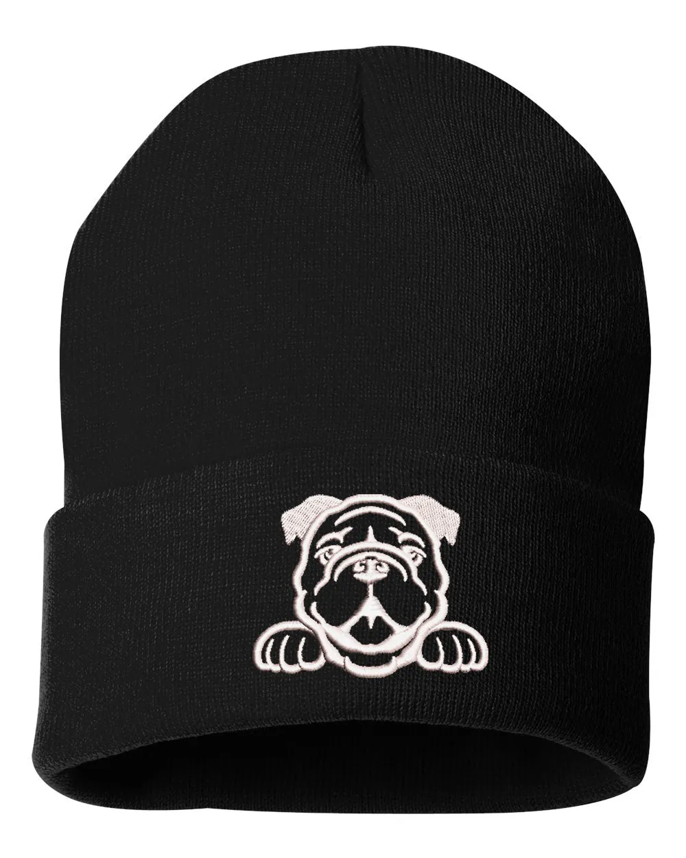 Peeking Bulldog Embroidered Cuffed Beanie Hat