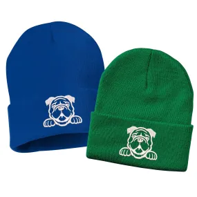 Peeking Bulldog Embroidered Cuffed Beanie Hat