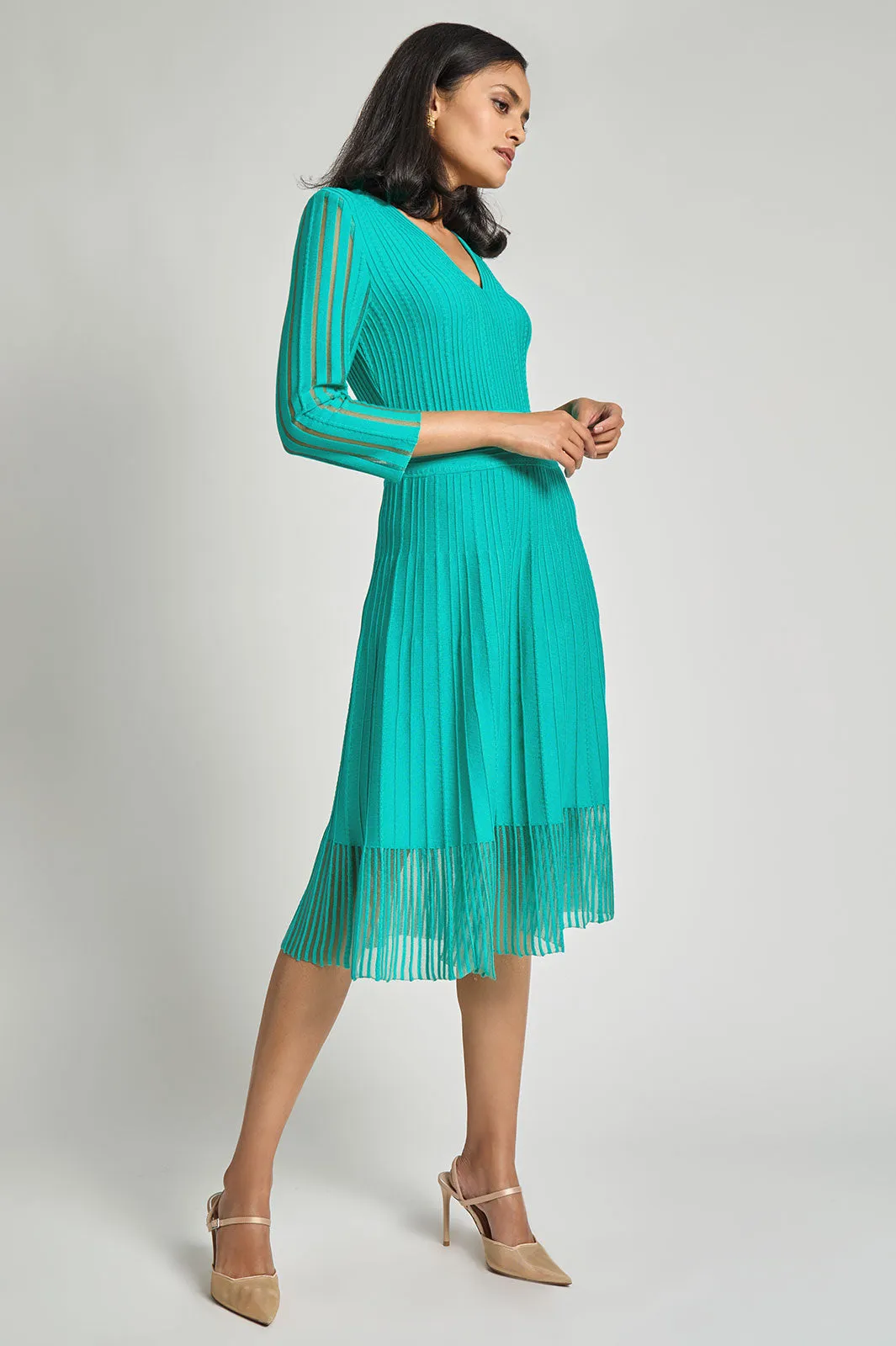 Plus Size Fit-N-Flare Textured Soft Knit Midi Dress